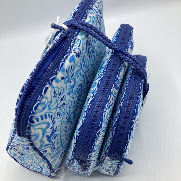 Sigred Olsen Cosmetic Makeup Bag Blue 3 Piece Set Travel Clutch NEW - Picture 6 of 6